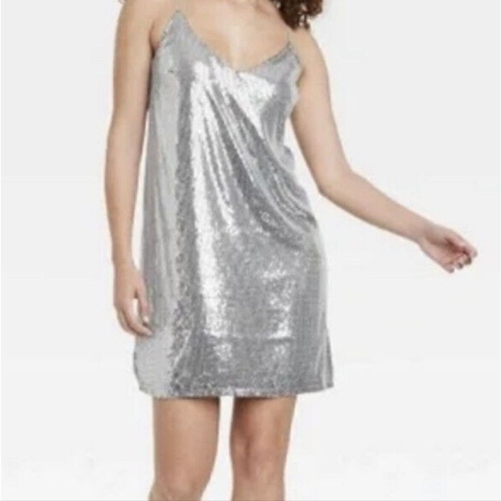 A New Day silver sequin mini slip dress size extra small xs